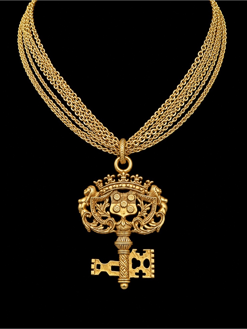 Vintage-Inspired Gold Key Pendant Layered Chain Necklace